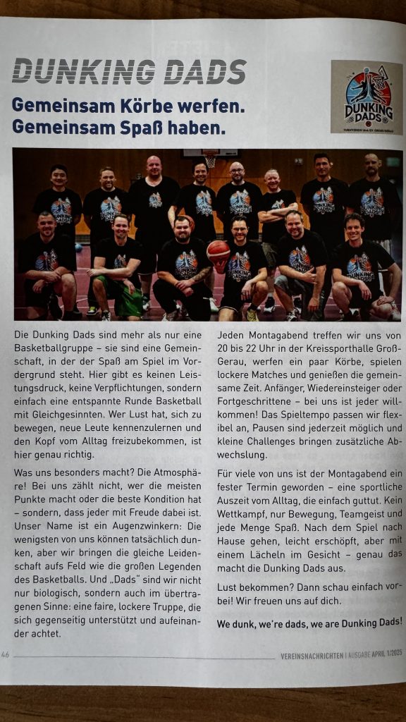 DUNKING DADS im TVGG Vereinsheft.